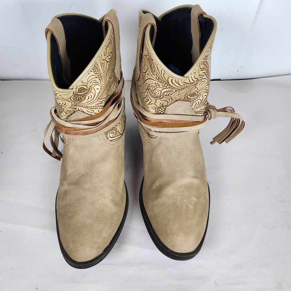 DINGO Brown Suede Booties Women's‎ Size 8.5 southwest ankle boots strap western - Picture 3 of 14